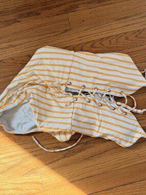 Yellow Striped Lace Up Top